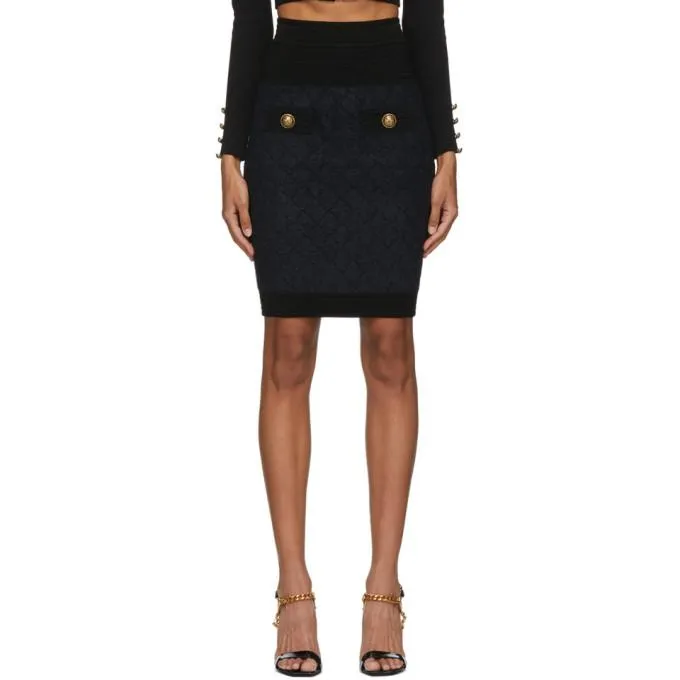 Balmain Black Fluffy Diamond Miniskirt