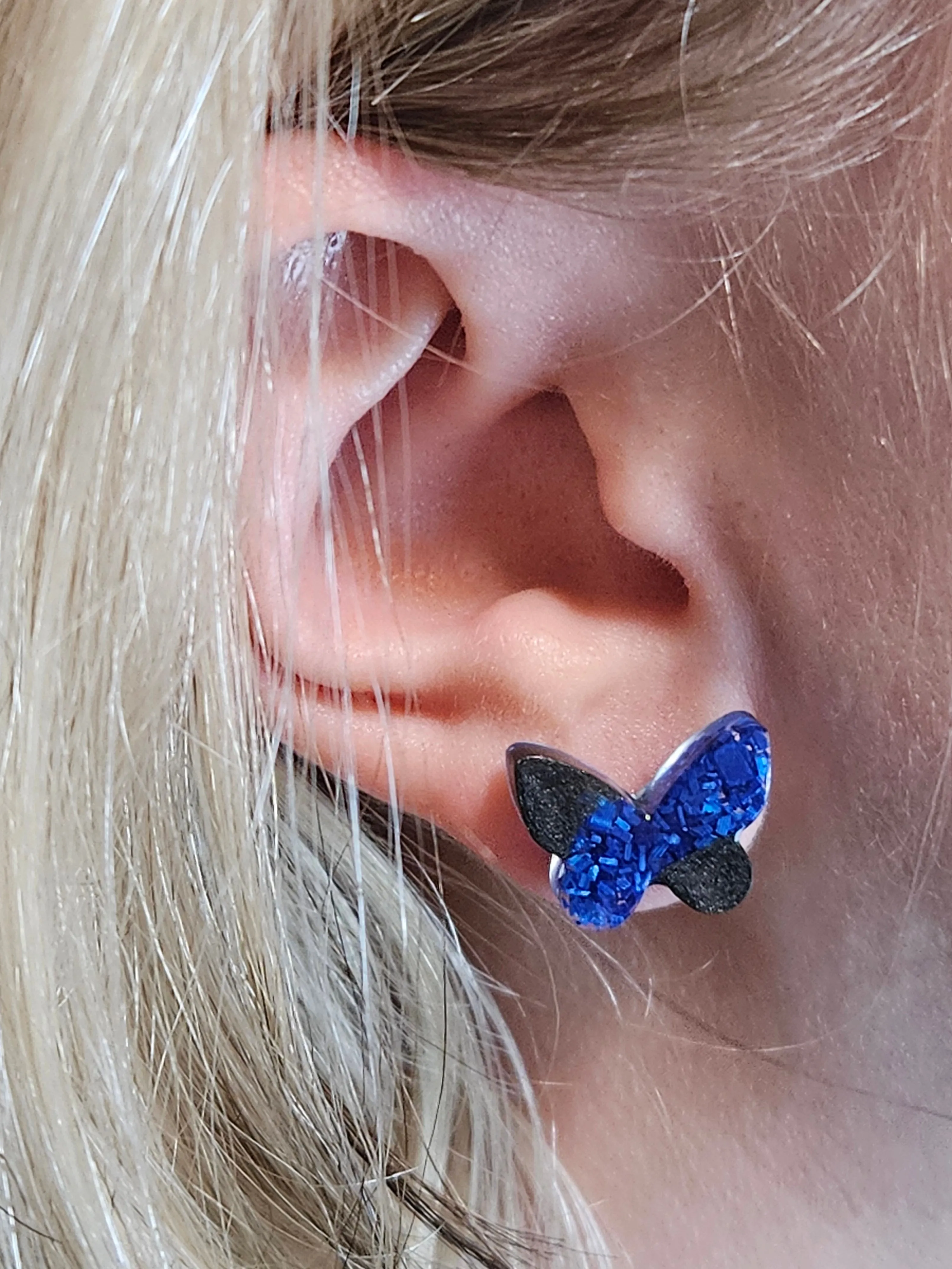 Black and Blue Butterfly Studs