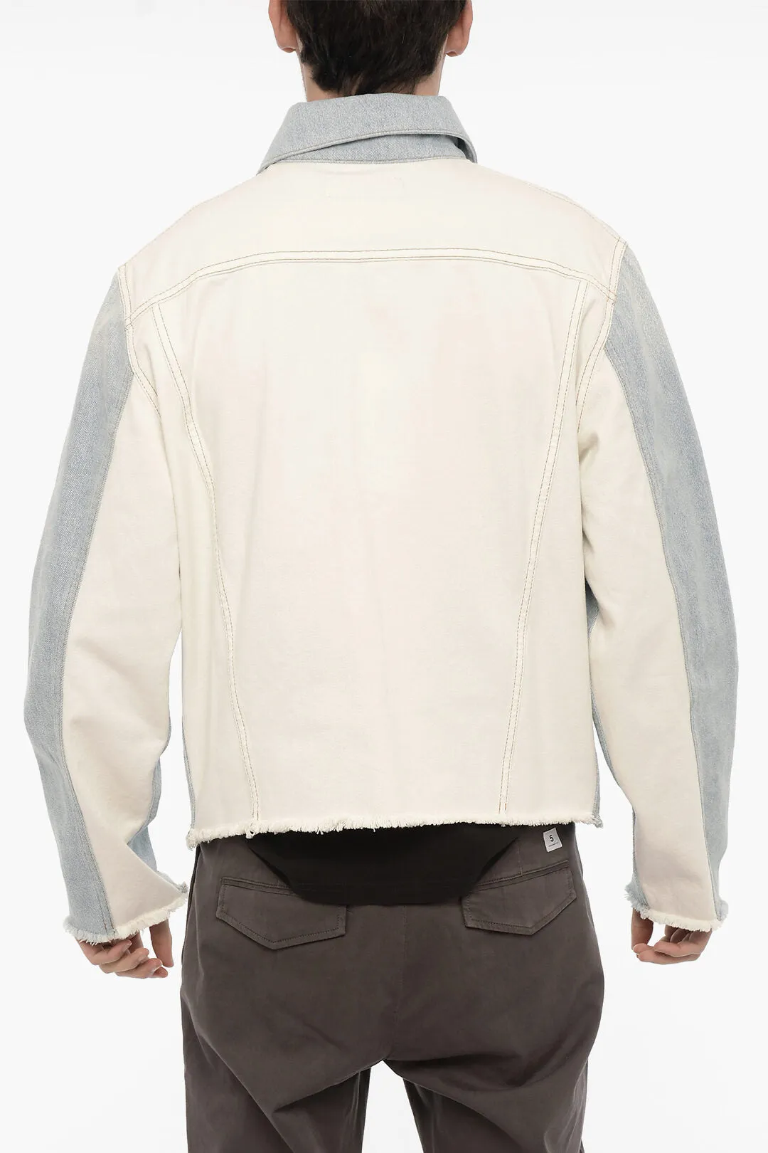 Bluemarble Two-Tone Denim Jacket with Frayed Hem