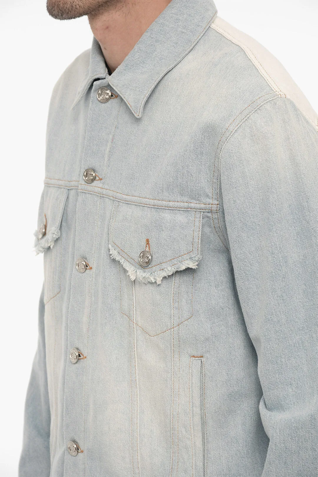 Bluemarble Two-Tone Denim Jacket with Frayed Hem