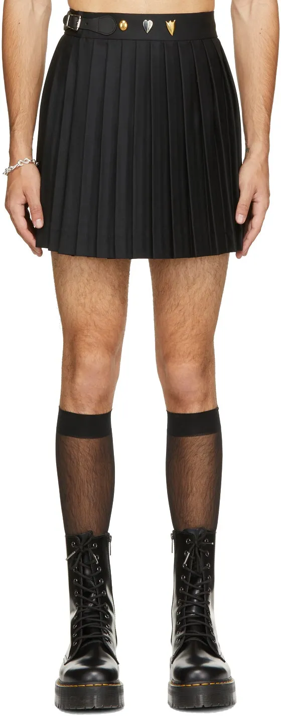 Charles Jeffrey Loverboy Black Studded Pleated Kilt Miniskirt