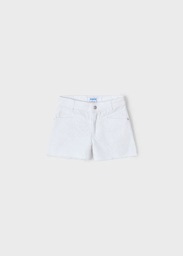 Girls Frayed Hem Shorts - White