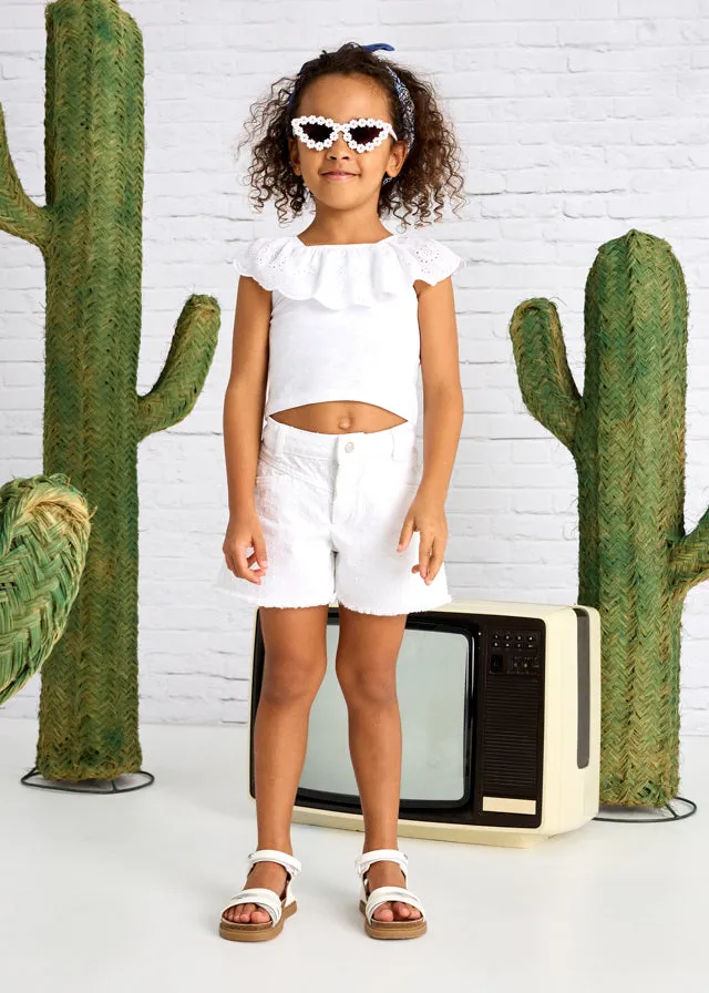 Girls Frayed Hem Shorts - White
