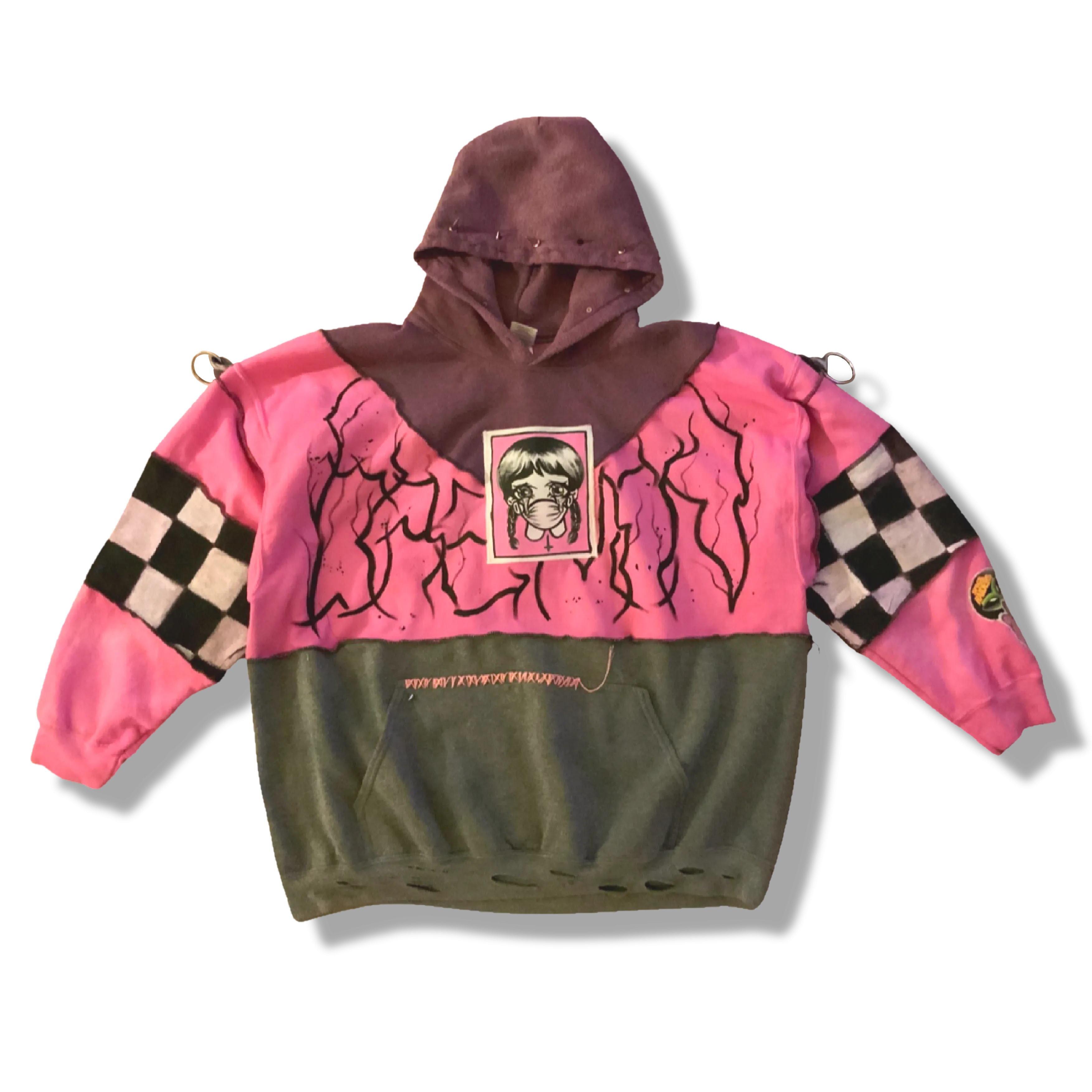Handmade Reworked DIY Patch Pink Space Raiders Hoodie - 2XL