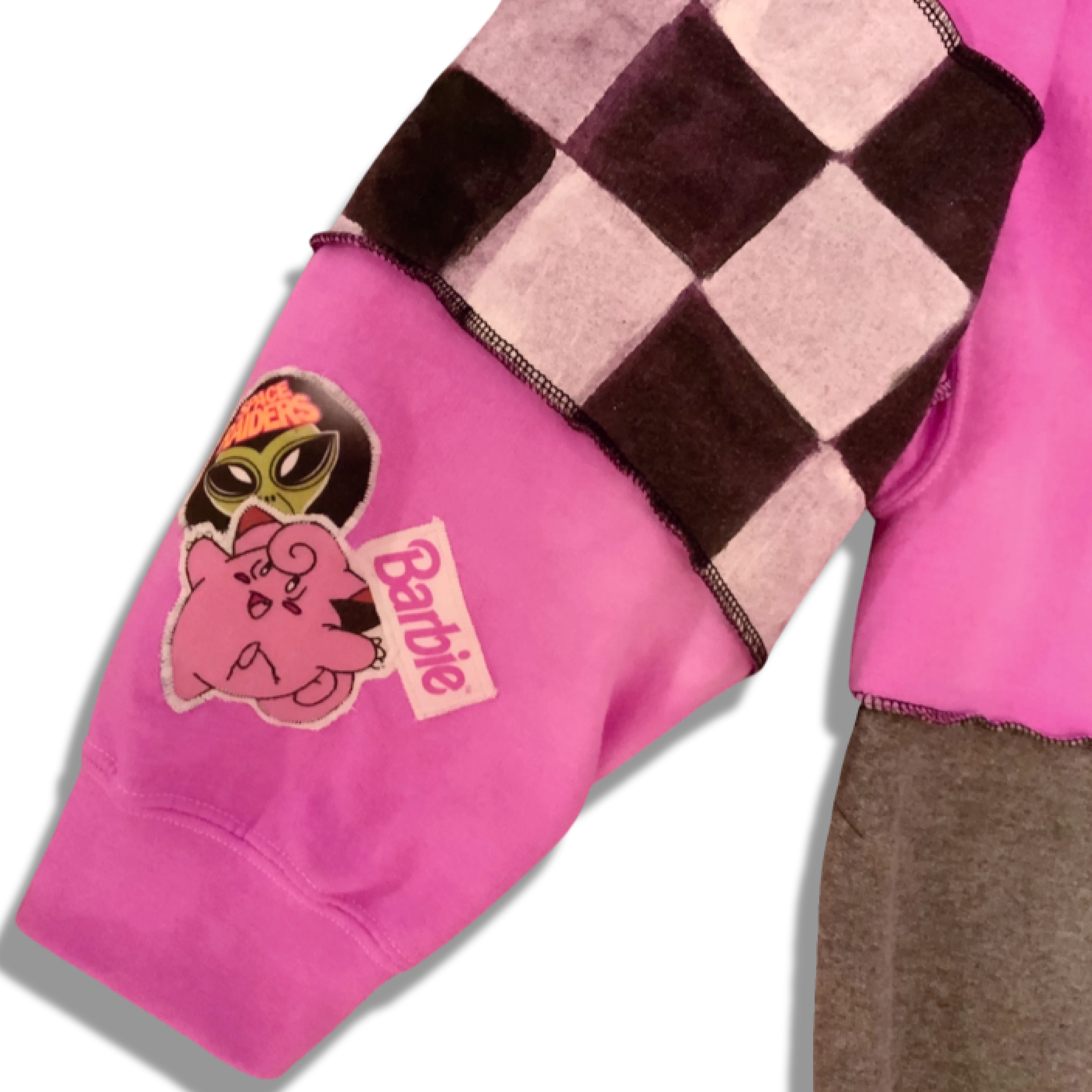 Handmade Reworked DIY Patch Pink Space Raiders Hoodie - 2XL