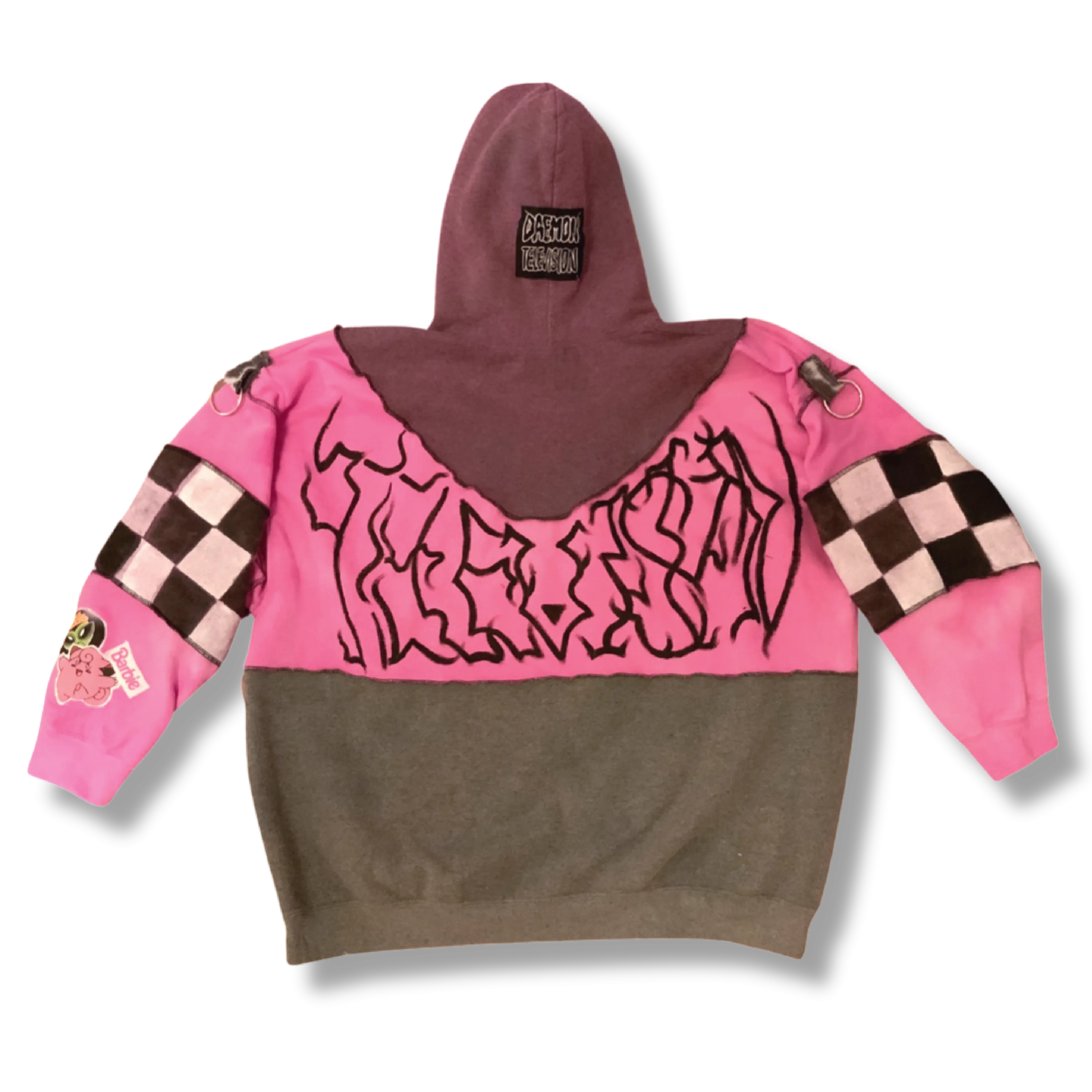 Handmade Reworked DIY Patch Pink Space Raiders Hoodie - 2XL