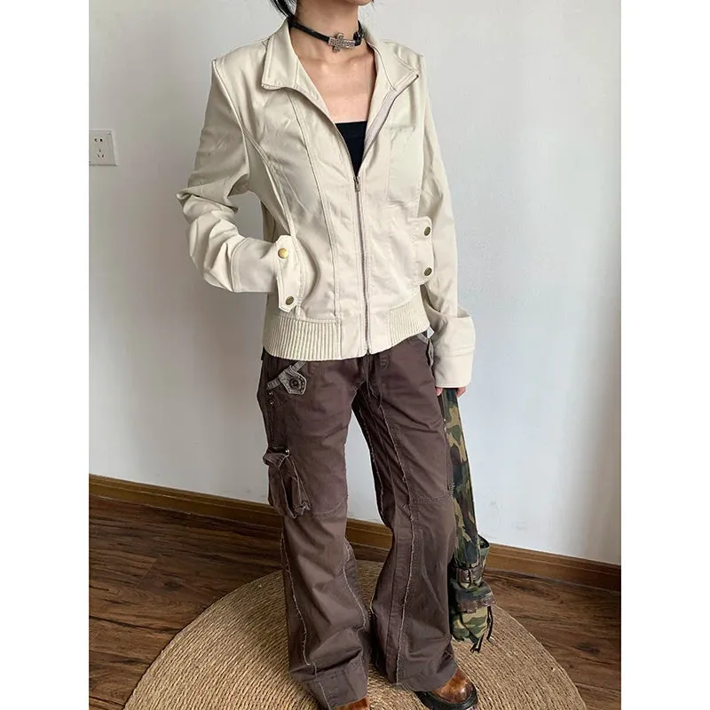 J-fashion Y2K brown Spliced High Rise Flare Jeans