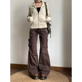 J-fashion Y2K brown Spliced High Rise Flare Jeans