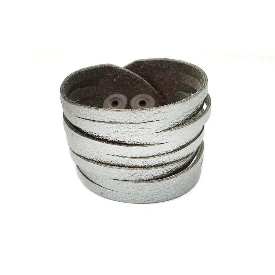 Metallic Antique Silver Shredded Leather Cuff