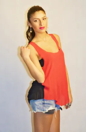 Shredded Back Top - Red