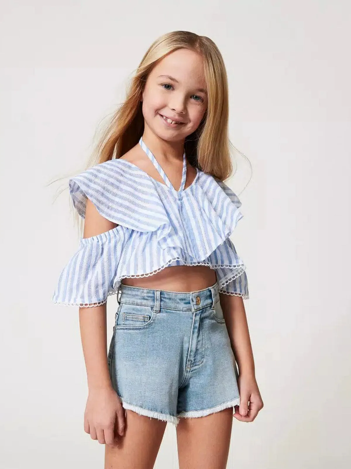 Twinset-Girl's frayed denim shorts-251GJ2521