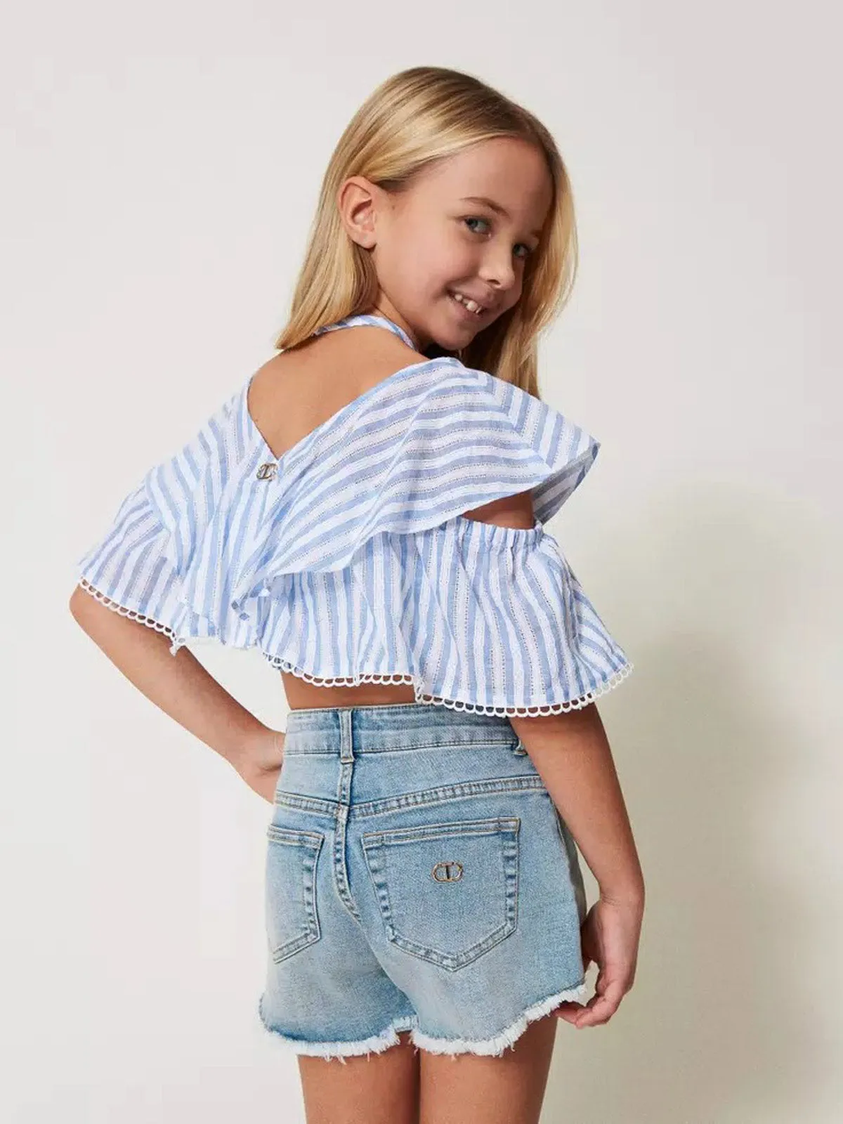 Twinset-Girl's frayed denim shorts-251GJ2521