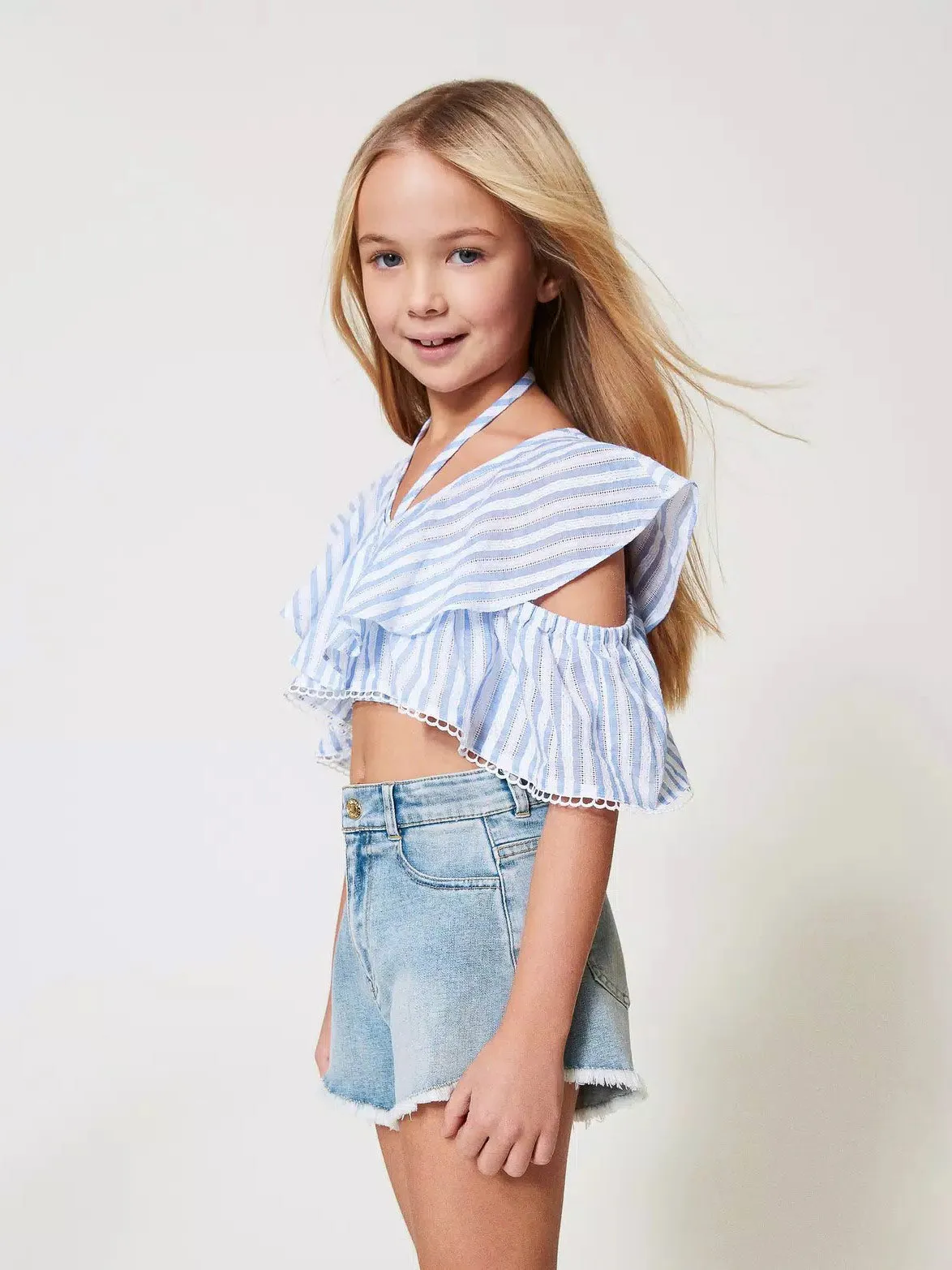 Twinset-Girl's frayed denim shorts-251GJ2521