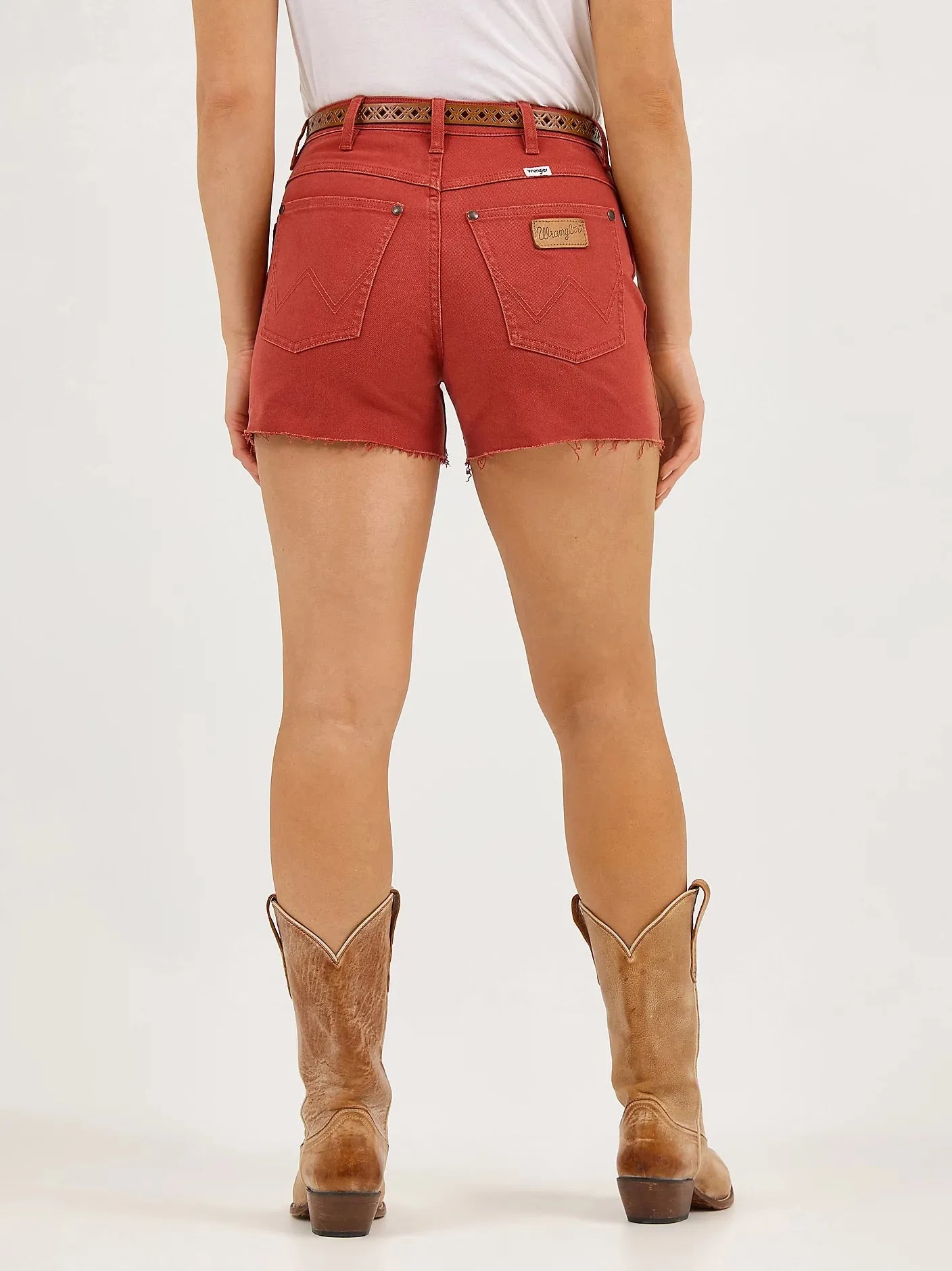Women's Wrangler® High Rise Colorwash Red Denim Cutoff Shorts